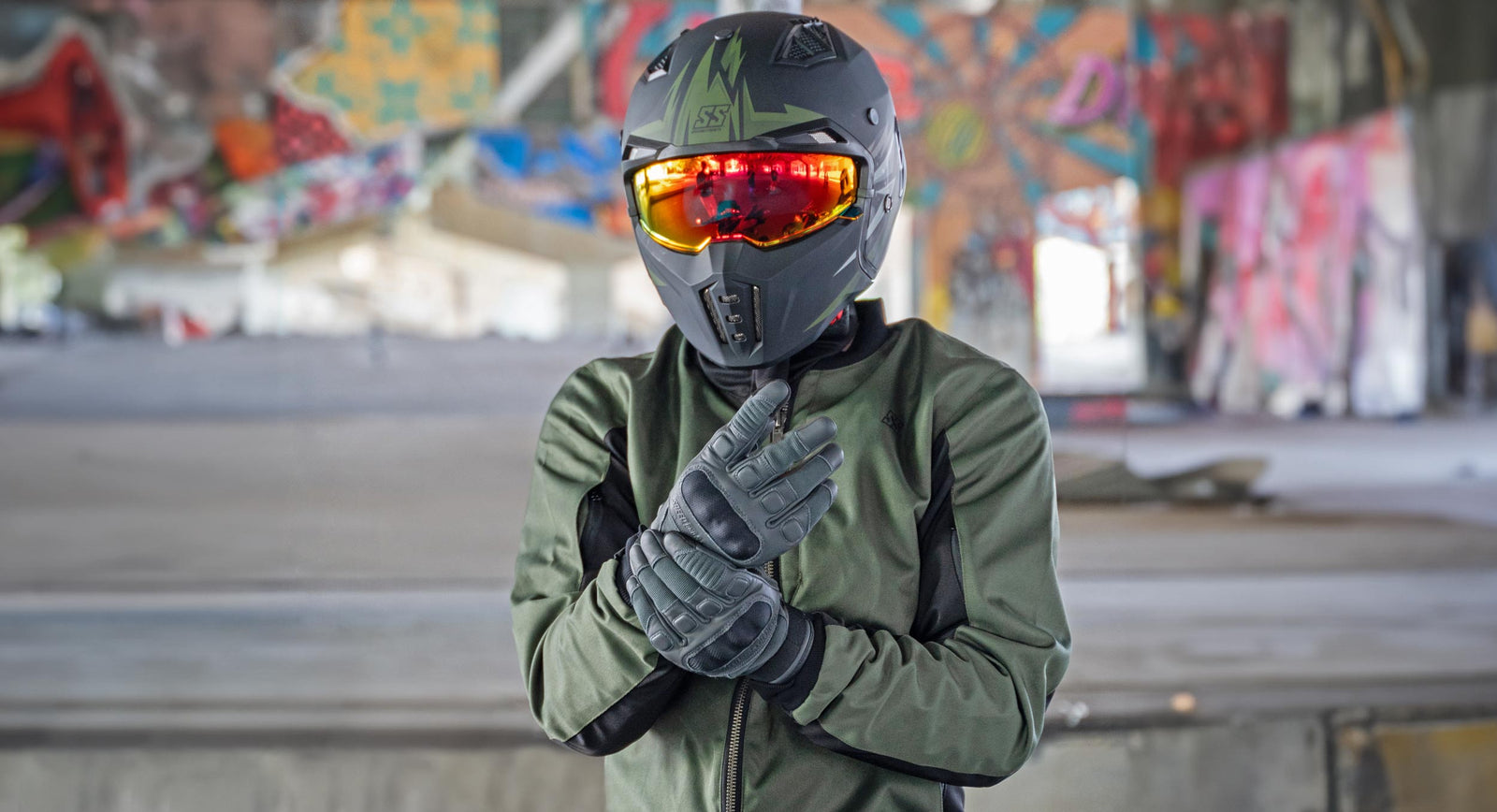 Speed-and-Strength-Canada Dogs-of-War Grey Leather Motorcycle Glove Lifestyle