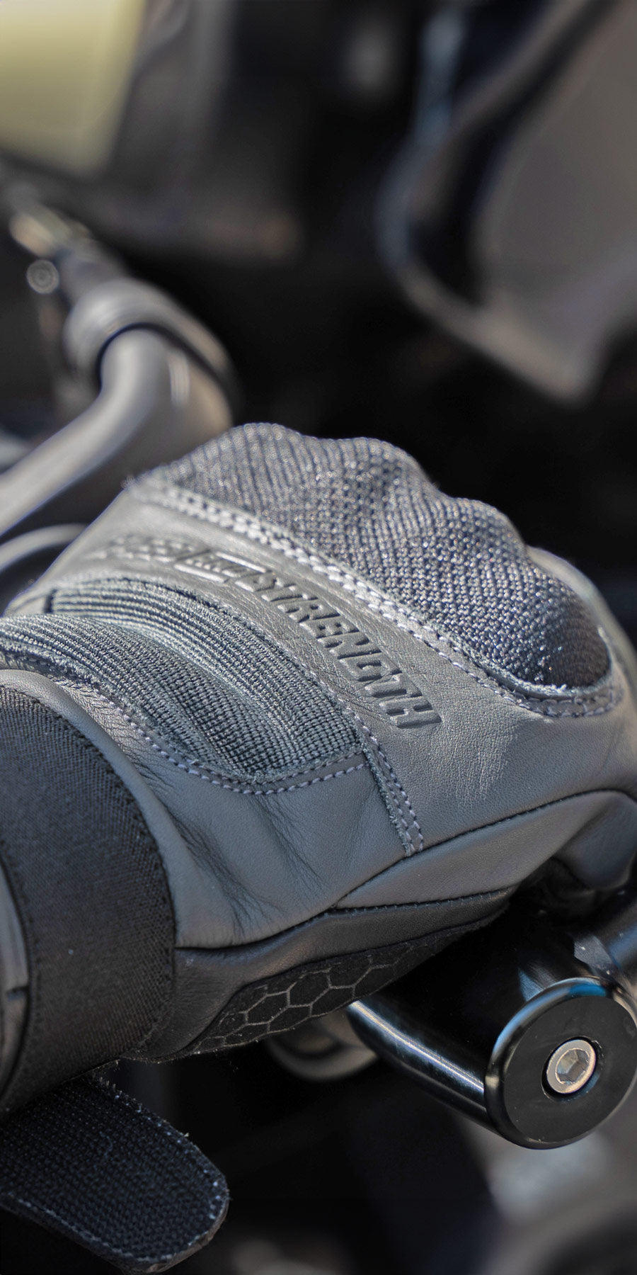 Speed-and-Strength-Canada Dogs-of-War Grey Leather Motorcycle Glove Lifestyle