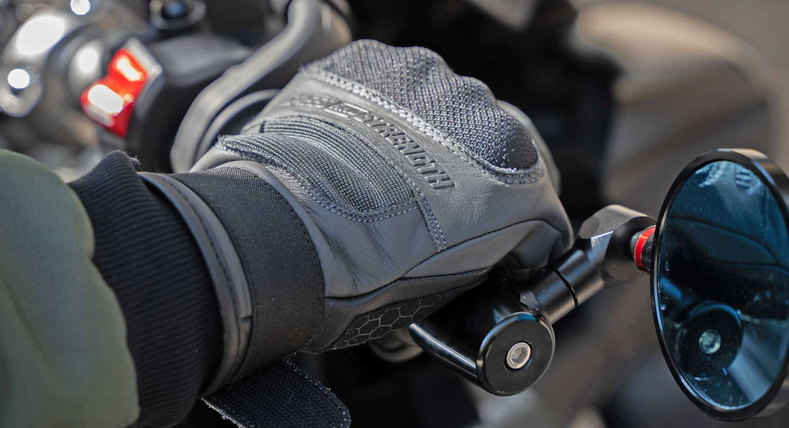 Speed-and-Strength-Canada Dogs-of-War Grey Leather Motorcycle Glove Lifestyle