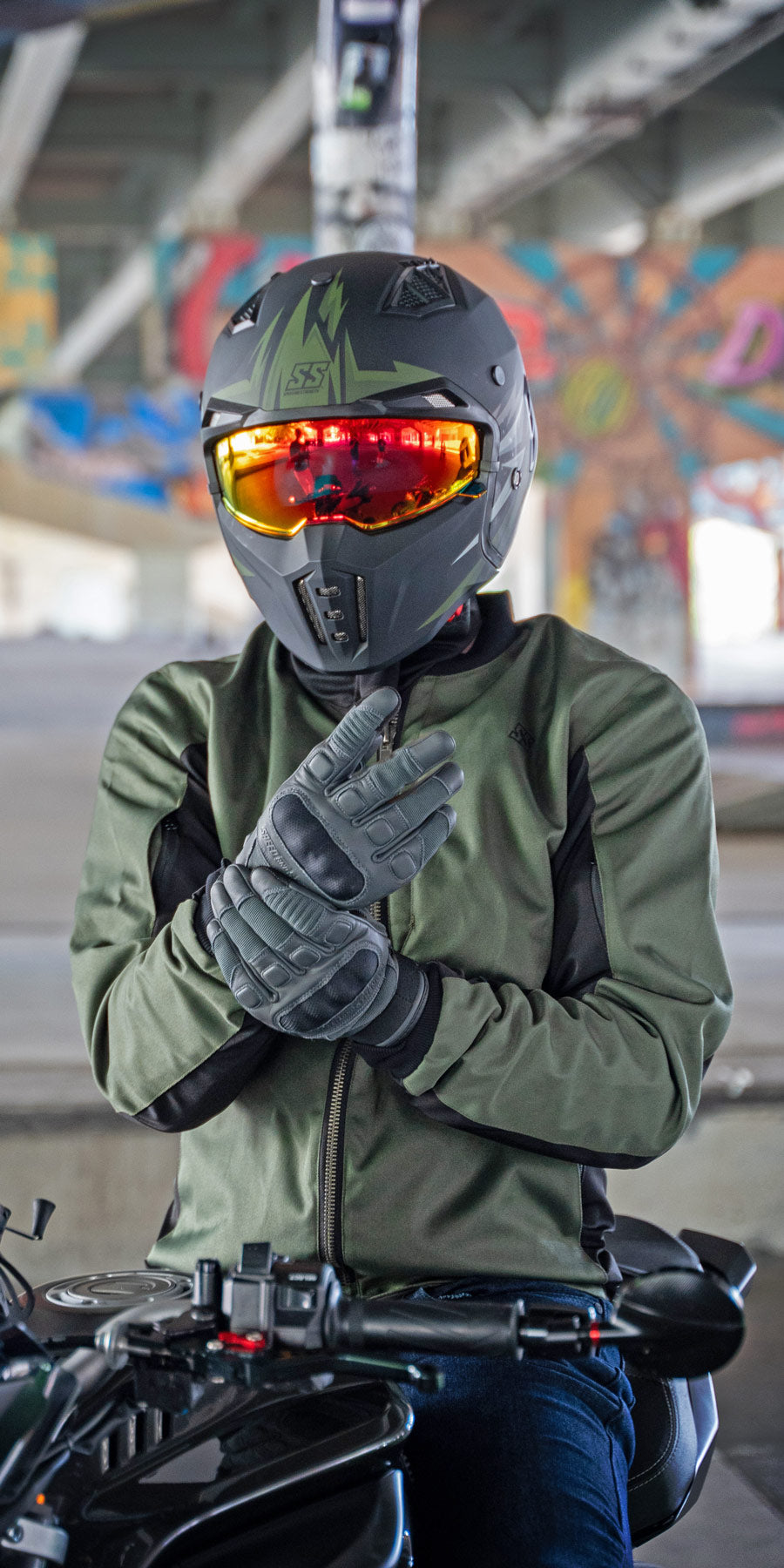 Speed-and-Strength-Canada Dogs-of-War Grey Leather Motorcycle Glove Lifestyle