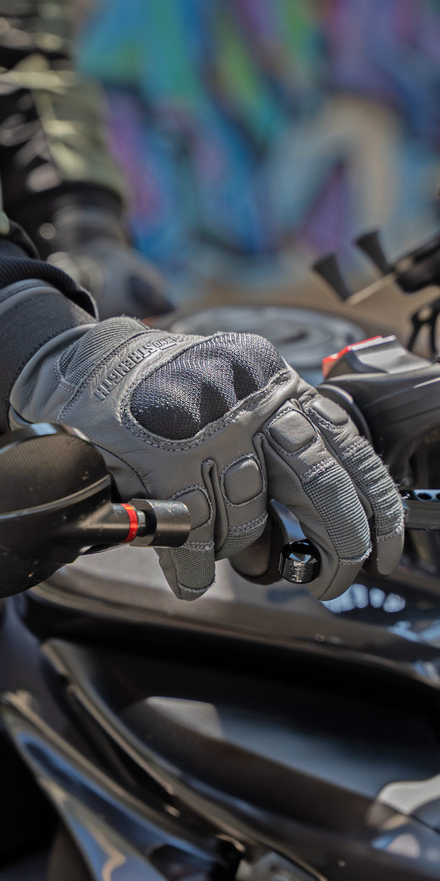 Speed-and-Strength-Canada Dogs-of-War Grey Leather Motorcycle Glove Lifestyle