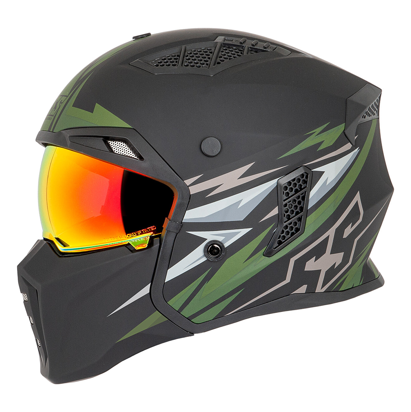 Speed and Strength Canada SS2450 Trial By Fire Motorcycle Helmet Green Side View